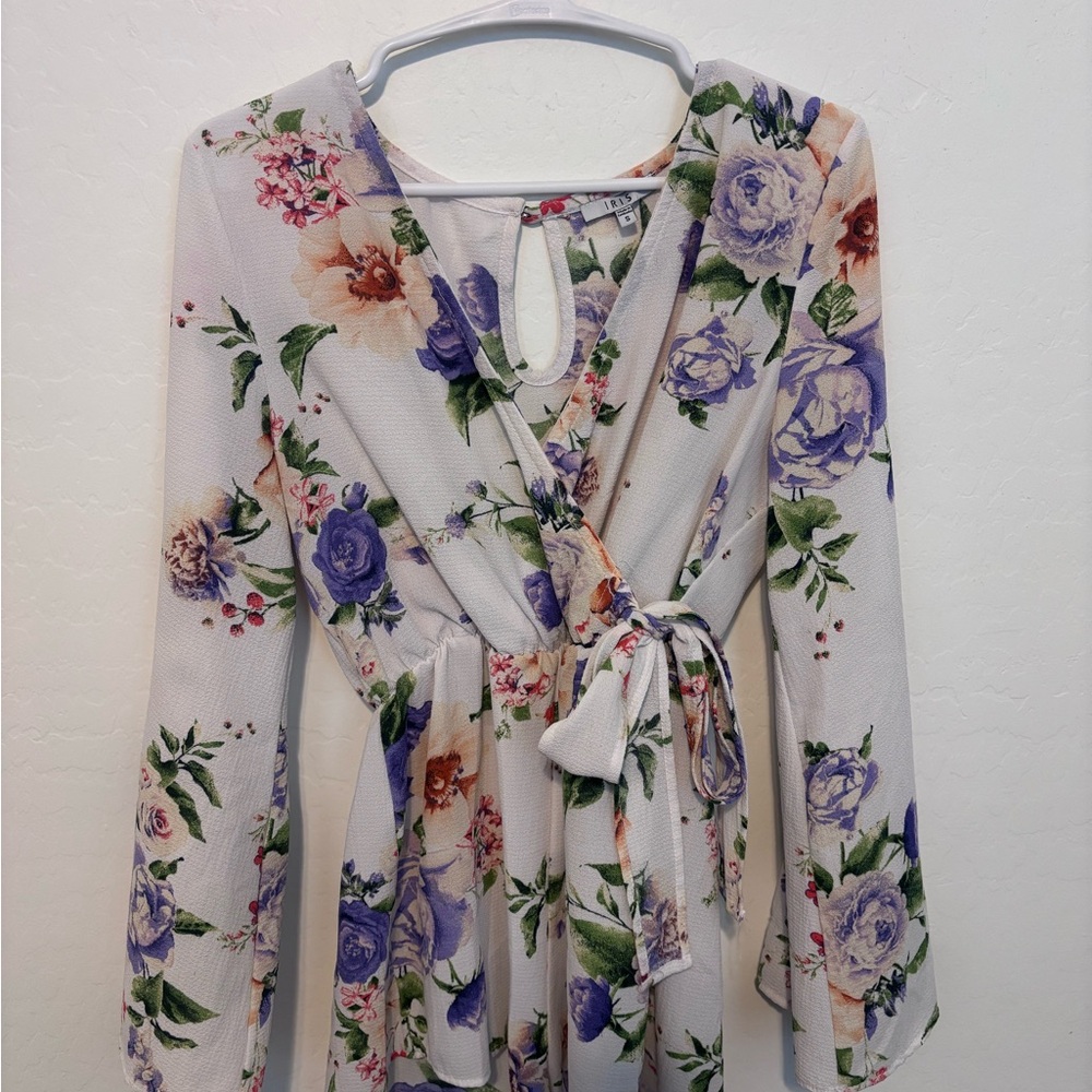 Floral Wrap Romper with Bell Sleeves
